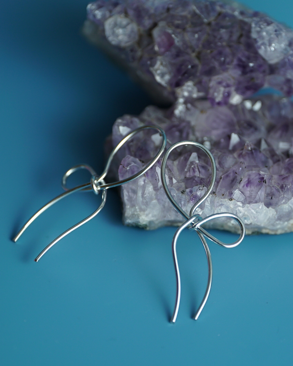 Minimalist Silver Wire Bow Earrings - Sculptural Studs