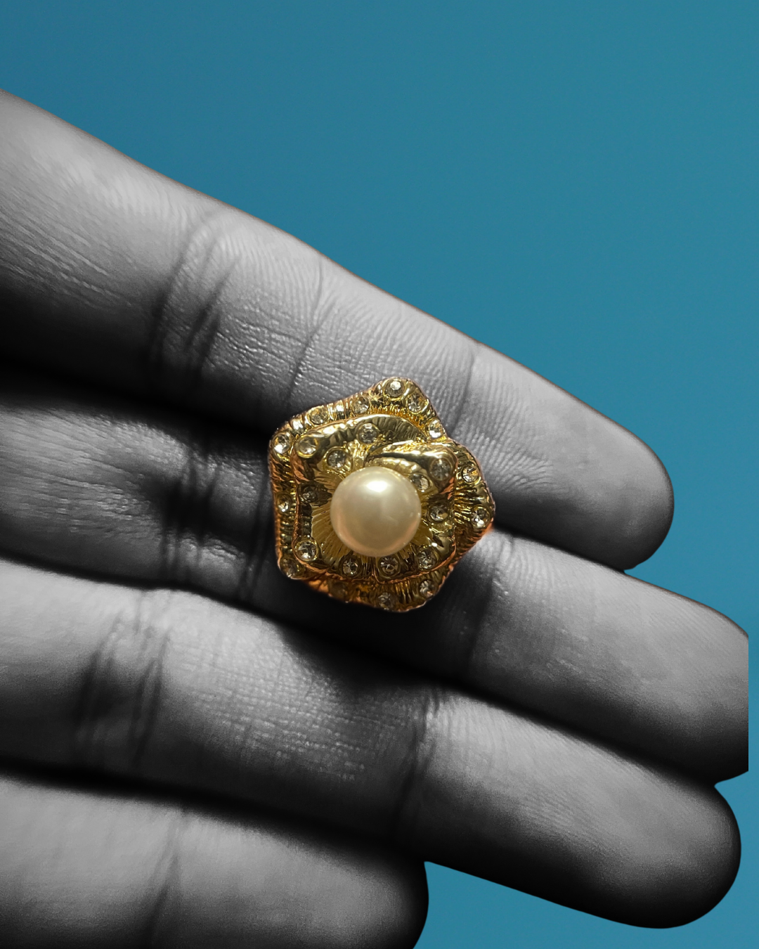 Golden Pearl Studs - Vintage Floral Design