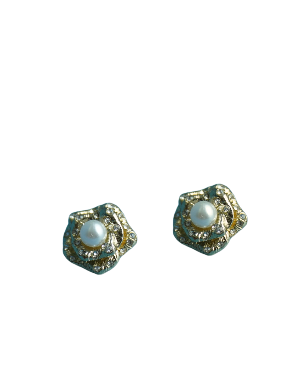 Golden Pearl Studs - Vintage Floral Design