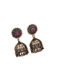 Oxidised Jhumka Earrings with Pink Stone