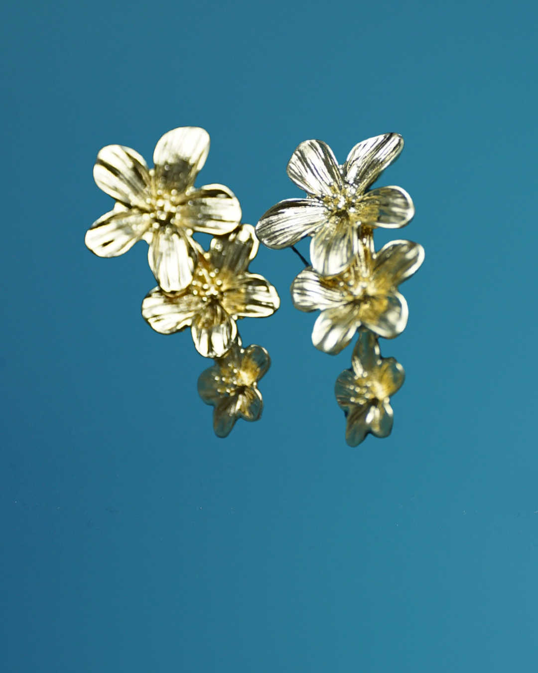 Gold Flower Climber Earrings - Statement Floral Ear Climbers