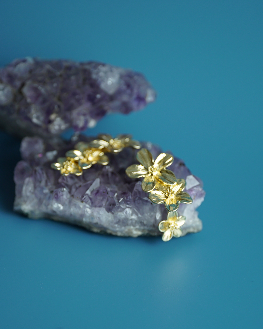 Gold Flower Climber Earrings - Statement Floral Ear Climbers